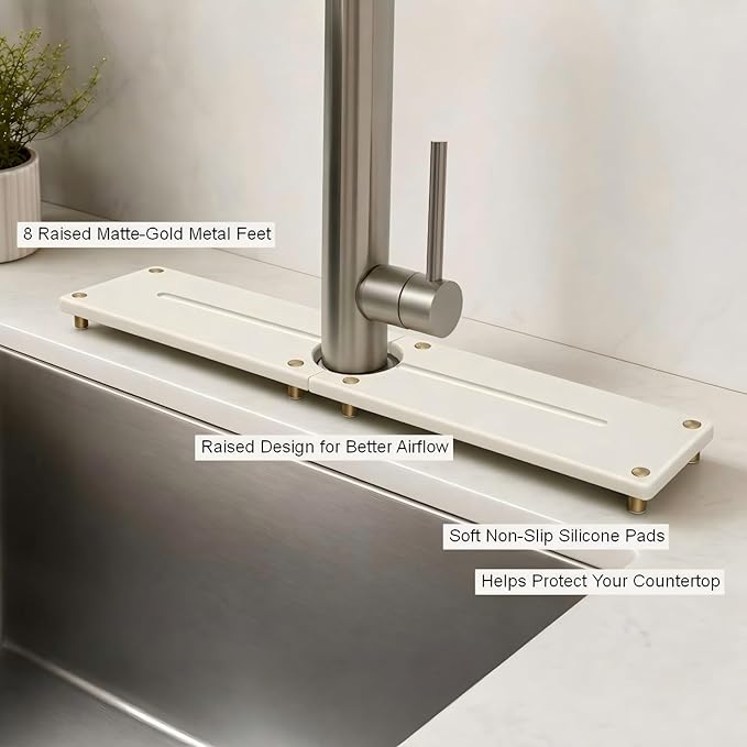 Stone Faucet Mat for Kitchen Sink, Gold White 23.6" x 4"