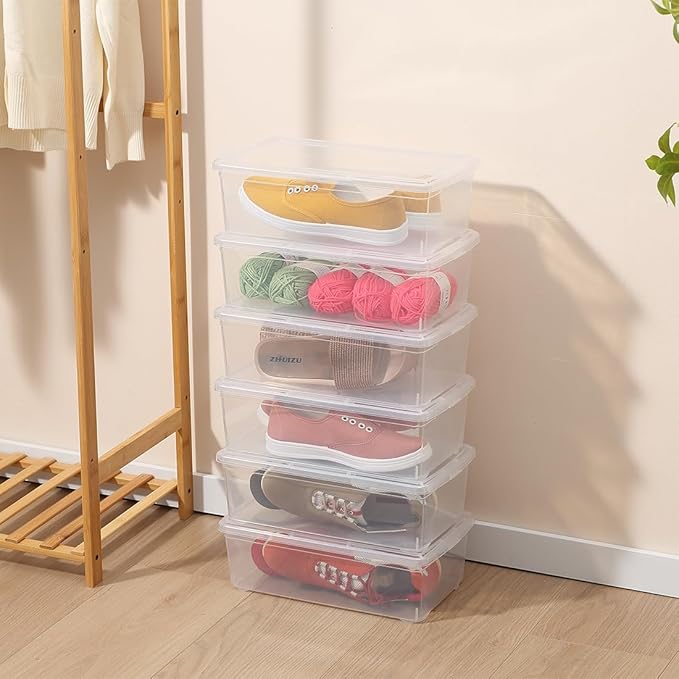 Clear Shoe Boxes 12 Pcs Plastic Storage Bins with Latching Lid Rectangular Storage Boxes Durable See-Through Lidded Shoe Boxes for Art Supplies and Home (Clear)