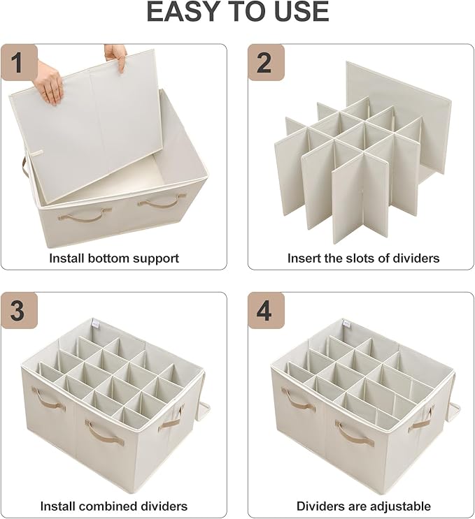 TOPIA HOME Shoe Organizer for Closet 2 Pack, Foldable Shoe Box with Adjustable Dividers and Clear Cover, Space Saving Shoe Storage Organizer Cabinet with Reinforced Handles, Fits 32 Pairs Beige TP12Y
