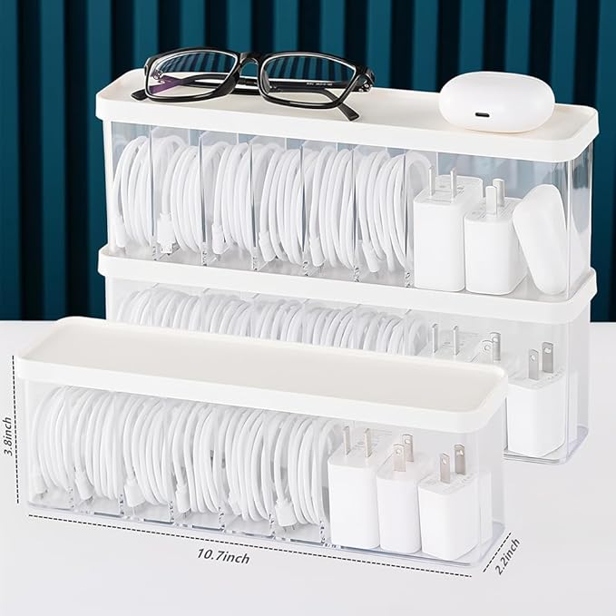 Charger Cable Cord Storage Organizer Box, 3 Pack With Lid