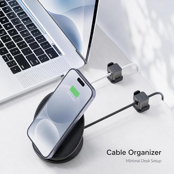 PZOZ 6 Pack Cable Organizer Clips, Adhesive Cord Holder for Desk, Secure Cable Management Clips for USB-C, Lightning & Charging Cables, Wire Organizer for Home Office Car (Black)