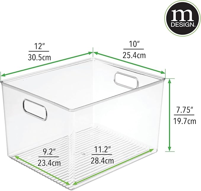 mDesign Plastic Storage Organizer Container Bin for Kitchen Organization in Pantry, Cabinet, Countertop Fridge, Refrigerator, and Freezer - Hold Food, Drink, or Snacks, Ligne Collection, 4 Pack, Clear