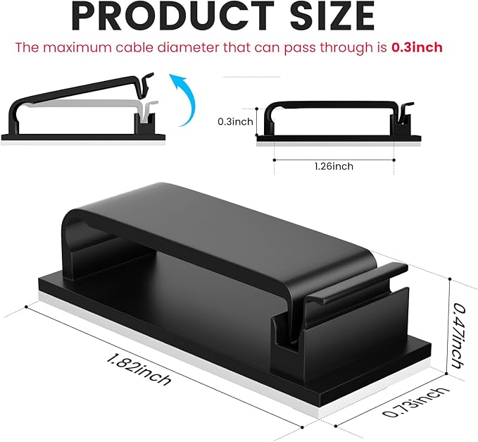 Adhesive Cable Management Clip (20Pcs Black), Cord Management Under Desk