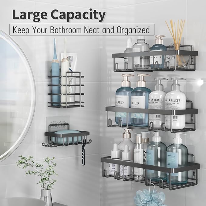 5 Pack Shower Caddy Organizer Rack Shelf for Inside Shower, Dark Grey