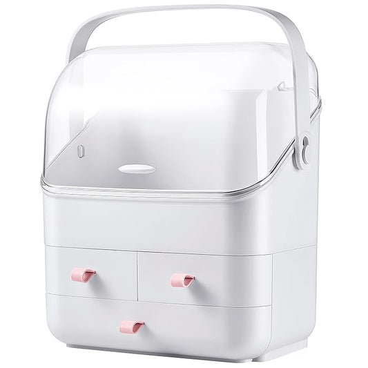Cosmetic Storage Box with Lid Makeup Organizer Box with Dust Free Cover Portable