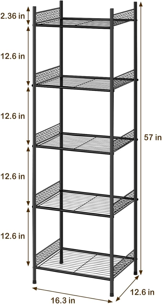 Nandae 5-Tier Bathroom Storage Shelf, Heavy Duty Wire Shelving Unit Free Standing Towel Rack Organization for Kitchen Bathroom Laundry, Black