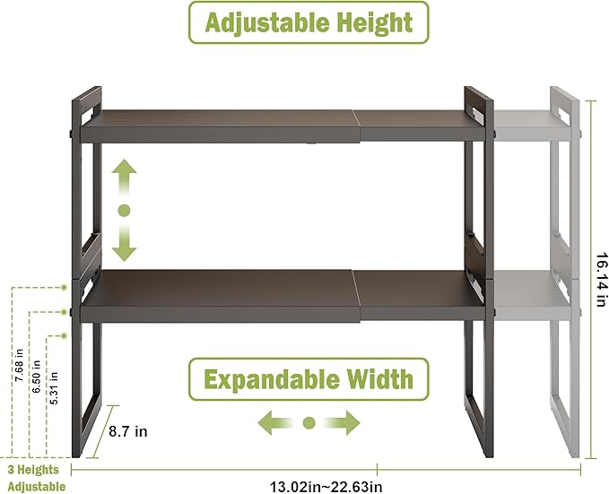 Expandable Kitchen Countertop Organizer, Black, 2 Pack