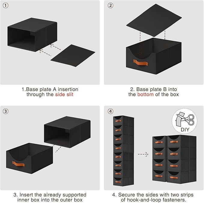Homsorout Stackable Storage Drawers - Collapsible Storage Bins with Drawers, 6 Pack Closet Shelf Organizer Basket, Fabric Pull Out Organizer for Bedroom, Living Room, Dorm, Black