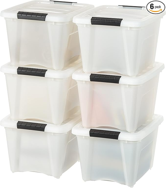 USA 19 Qt Stackable Plastic Storage Bins with Lids, 6 Pack, BPA-Free