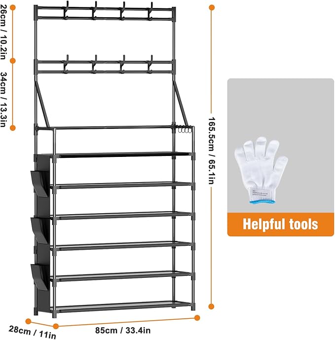 OYREL Shoe Rack 6 Tier Shoes Organizer 24-30 Pairs Shoe Racks for Closet Front Door Entrance Large Capacity Space Saving Shoe Storage Organizer with Multifunctional 5 Hooks and Side Pocket