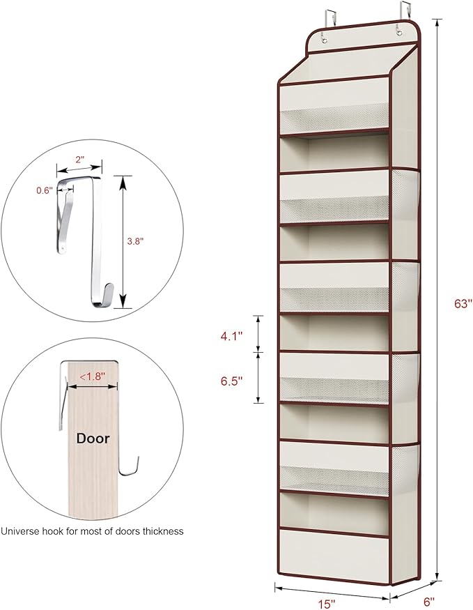 6 Tier Over The Door Organizer With 8 Mesh Side Pockets