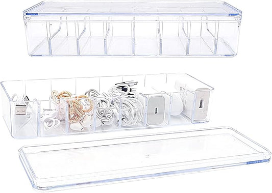 2 Pack Cable Organizer Box with Wire Ties Plastic Cord Storage Box with Lid