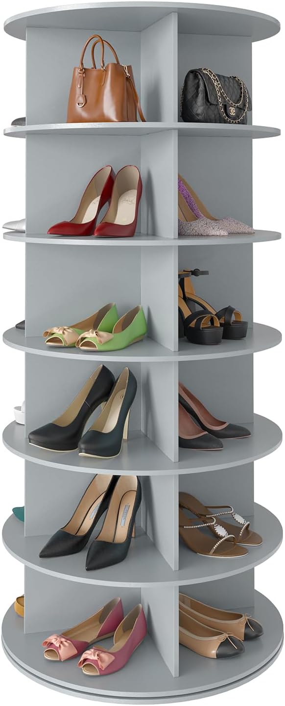 6 Tier Rotating Shoe Rack Tower, Spinning Shoe Display Lazy Susan, 6-Tier Gray
