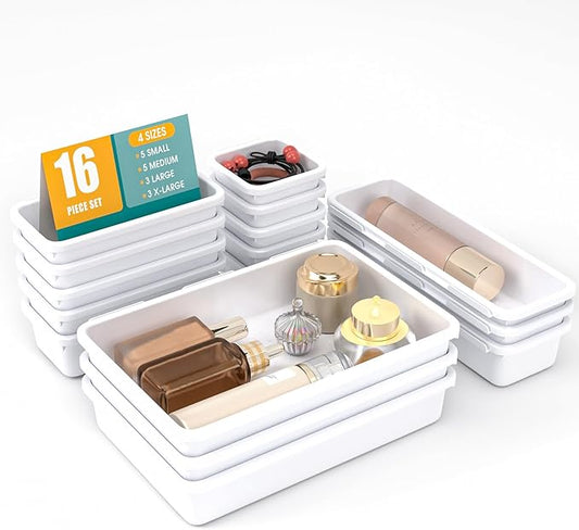 16 PCS Drawer Organizer Set, White