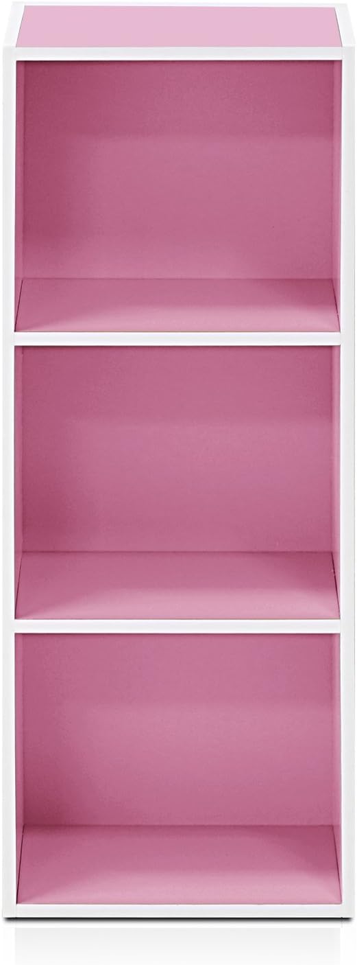 Furinno LUDER Book Shelf, 3-Cube Bookshelf, White/Pink