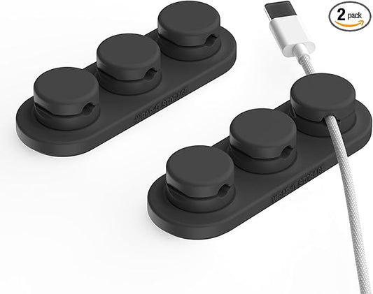 Wrap-It Storage MagnaDock Magnetic Cable Holder - 2-Pack (Black) - Adhesive Cable Clips Cord Organizer Desktop Cord Holder for Nightstand Desk Cable Management