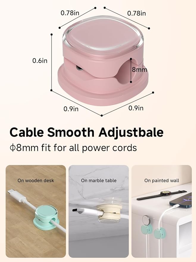 Magnetic Cable Clips, 9-PCS Purple_Apricot_Cyan