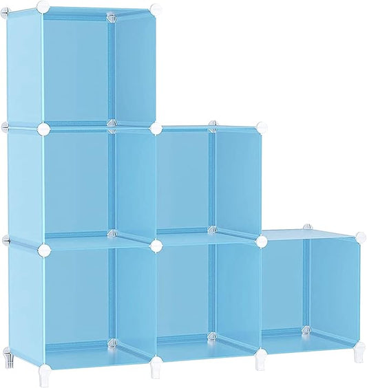 AWTATOS Cube Storage Organizer Protable Closet Organizers and Storage for Kids DIY Stackable 6 Cubes Storage Shelves Clothes Organizer for Bedroom, Home, Blue