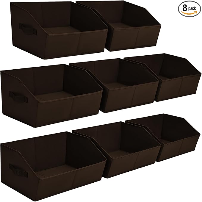 Homsorout Closet Baskets for Shelves Trapezoid - Decorative Storage Baskets with Handle, Closet Bins for Organization, Shelf Storage Bins for Clothes, Books, Home, Office, 8 Pack, Brown