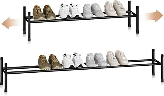 STORAGE MANIAC Long Expandable Shoe Rack, 6 Pairs Metal Wide Stackable Shoe Rack