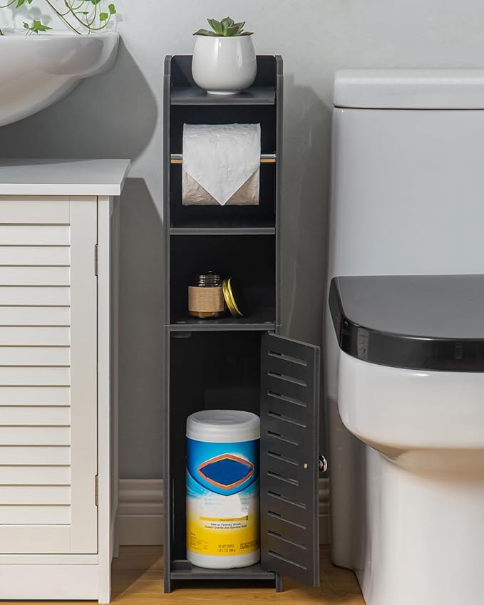AOJEZOR Toilet Paper Holder Stand: Freestanding No Drill PVC Bathroom Storage for Apartment Renters -Protect Rental Deposit- Small Space Storage Solution