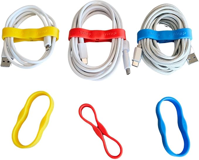 Snap Wrap | Pro Silicone Magnetic Cable Organizer 6-Pack | Easy One-Hand Operation Cable Management Bands for Home, Office, and Travel | Tidy Cable and Wire Storage