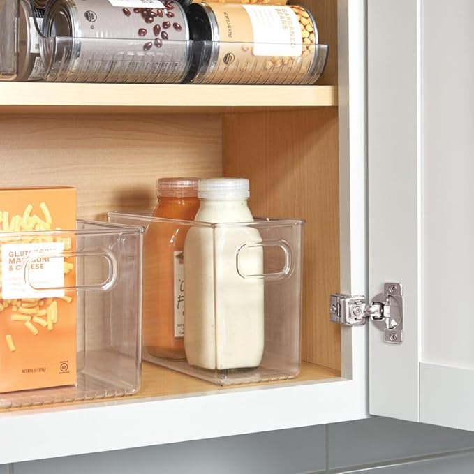 iDesign Slim Clear Plastic Storage Bin, Tall Narrow Organizer for Kitchen, Fridge, or Pantry, 4-Pack