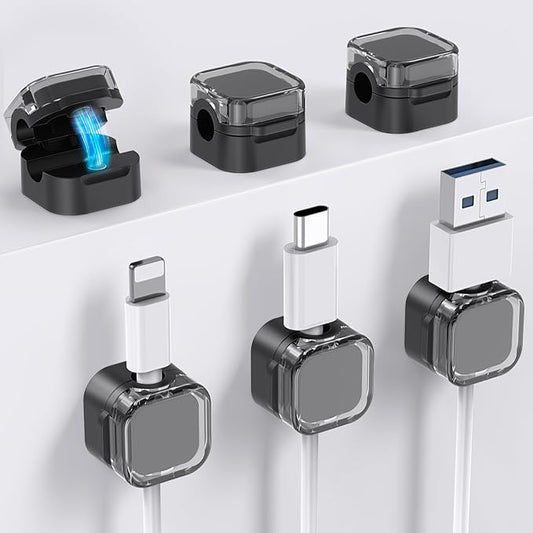 Magnetic Cable Organizer [1s Lock] 6 Pack Cord Cable Holders Clips Strong, Black