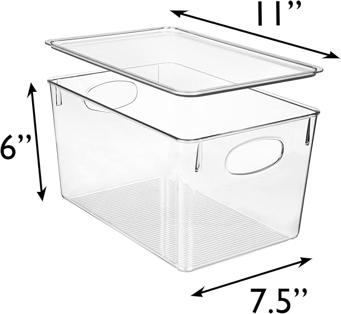 Plastic Storage Bins With lids, Perfect Kitchen Fridge Organizer, 4 Pack