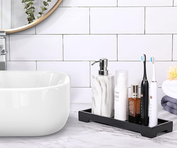 Bathroom Vanity Tray, Resin Black Bathroom Tray Toilet Tank Tray
