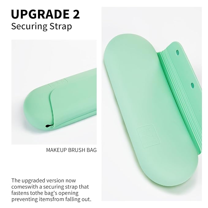AGIKET Silicone Makeup Brush Holder Travel Cosmetic Bag：Soft Portable Cosmetic Face Brushes Holder with Upgrade Anti-Fall Out Magnetic Closure, Large Travel Makeup Brush Case - Green
