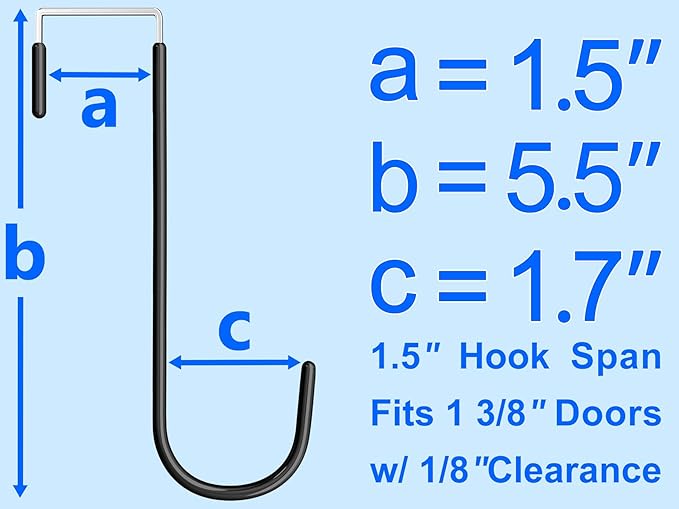 Over the Door Metal Hooks with Plastic Coating 1 Year Returnless Refund 5.5" Fit 0.5" to 1 3/8" Door 4 Pcs Heavy Duty Single Towel Robe Rack Wreath Bathroom Shower Hanger Shoe Organizer Ironing Board