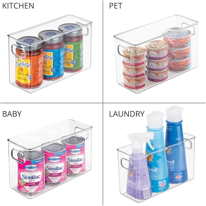 iDesign Slim Clear Plastic Storage Bin, Tall Narrow Organizer for Kitchen, Fridge, or Pantry, 4-Pack