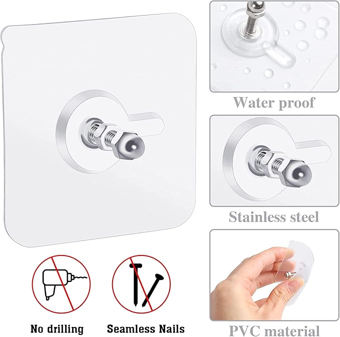 Shower Caddy Adhesive Replacement 20 pcs, Adhesive Screws, No Drill Adhesive Mounting Stickers for Bathroom Organizer, Wall Shelf & Rack | Strong Waterproof Transparent Glue Pads – Pack of 20