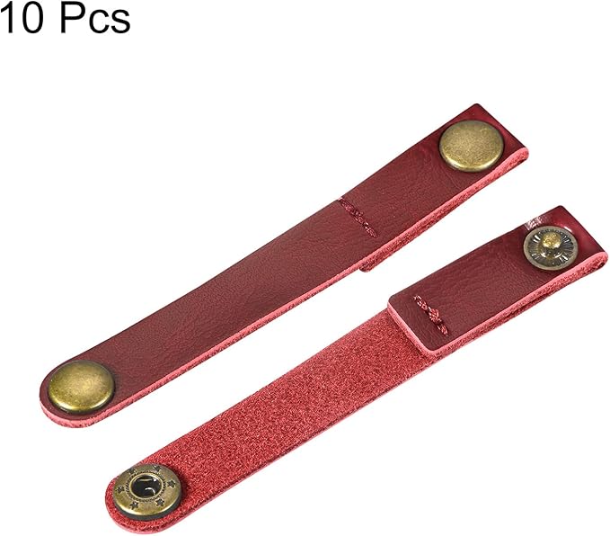 MECCANIXITY Pack of 10 Leather Cable Straps Cord Organizer 90x12mm Portable Cable Leather Clips Burgundy Earphone Cord Management for Cable, Wire