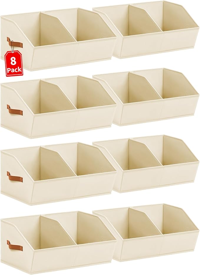 Homsorout Closet Organizers and Storage Bins - 8 Pack Collapsible Divided Trapezoidal Cube Storage Bins Baskets with Orange Handle for Organizing Clothes Blankets, Toys, Books, Towels(Beige)