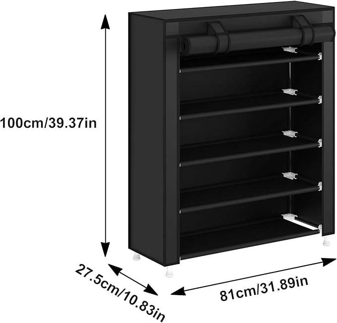 5-Tier Vertical Shoe Rack Organizer, Space Saving Shoe Storage Organizer, Black