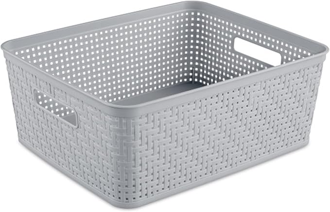 Sterilite 18 Pack Plastic Storage Bin Organization Containers, Short Baskets, Cement