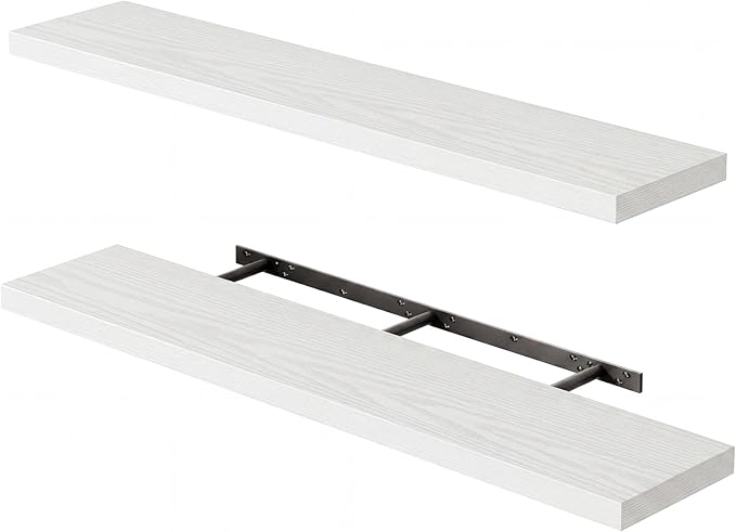 Fixwal Floating Shelves for Wall, 47" Long Heavy Duty Wall Mounted Rustic Wood Shelves for Living Room, Bedroom, Bathroom and Kitchen, for Storage, Books, Room Decor (White, Set of 2)