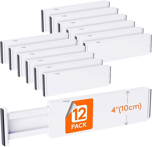 12 Pack 4" High Drawer Dividers 34-56cm/13.5-22" Adjustable Drawer Organizer