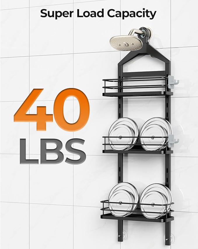 3 Tier Height-Adjustable Shower Caddy Hanging Hanger Anti-Swing-Over The Shower