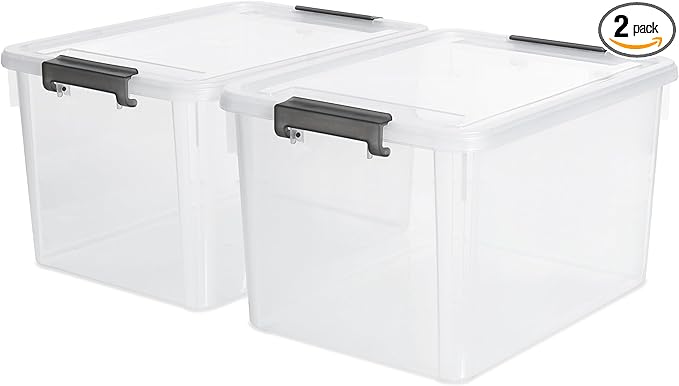 Citylife 32 QT Plastic Storage Bins with Latching Lids Stackable Storage Containers for Organizing Large Clear Storage Box for Garage, Closet, Classroom, Kitchen, 2 Packs