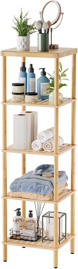 5-Tier Bamboo Bathroom Shelf, Bathroom Standing Shelves