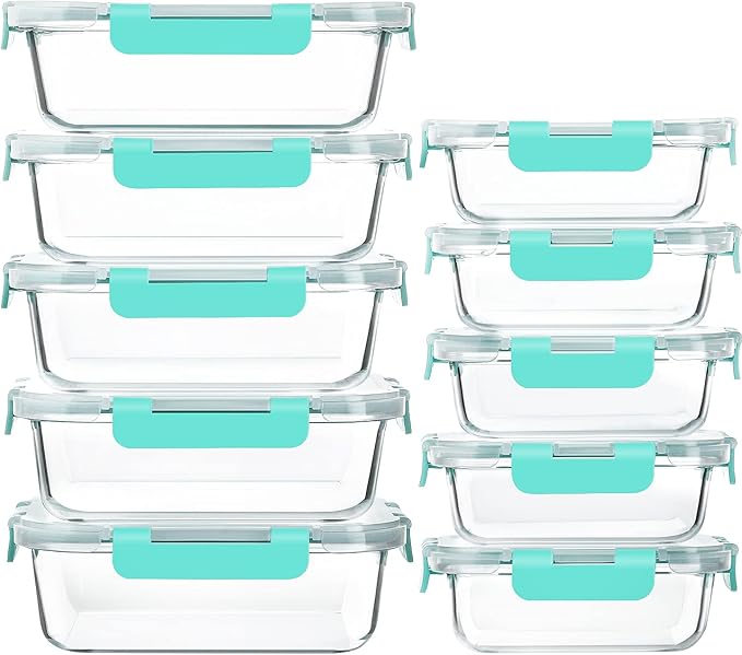 Glass Meal Prep Containers with Lids, 10-Pack, Green