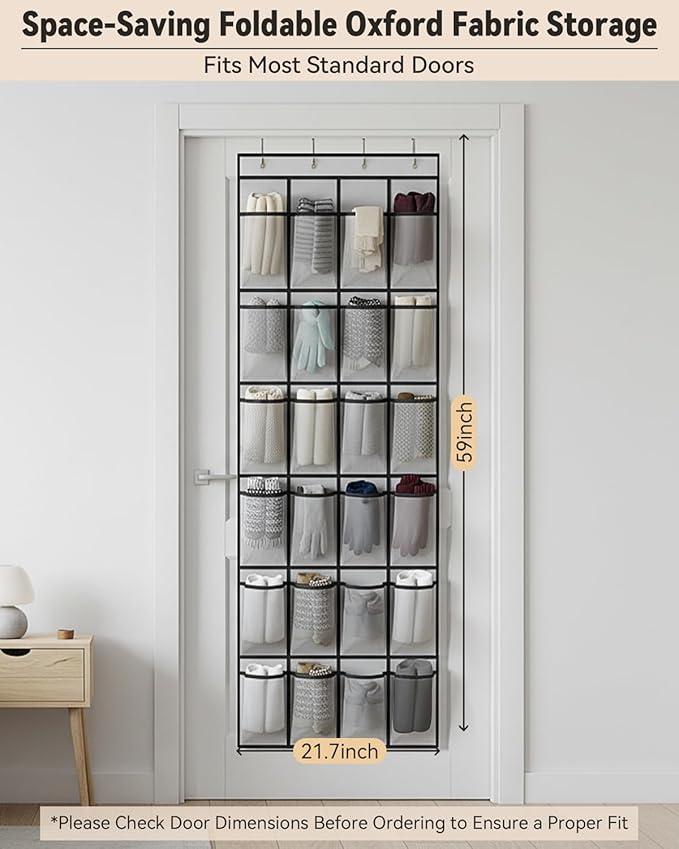 dodowin Over the Door Shoe Organizers, 2 Pack (1 Black & 1 Grey), Each with 24 Deep Mesh Pockets, Over The Door Shoe Rack, Space Saving Hanging Storage Holder for Closets, Shoes & Accessories