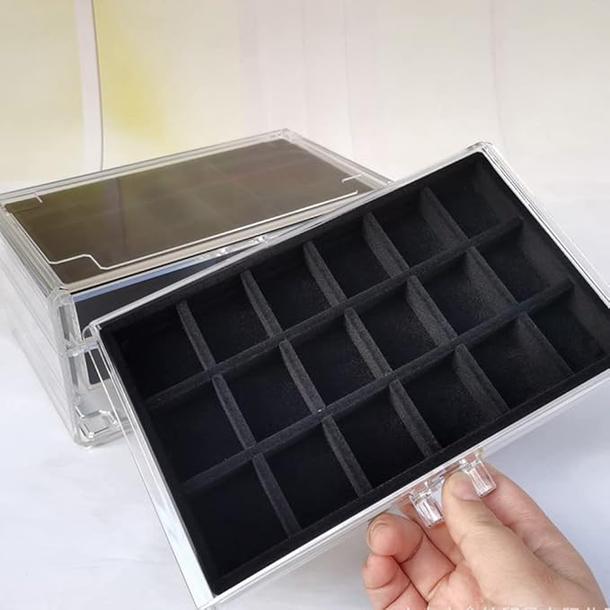 YUFONG Earring Organizer Box Acrylic Jewelry Organizer with 3 Drawers 54 Adjustable Grids Clear Stackable Earring Holder Velvet Trays Ring Display Case for Women Girls (Black)
