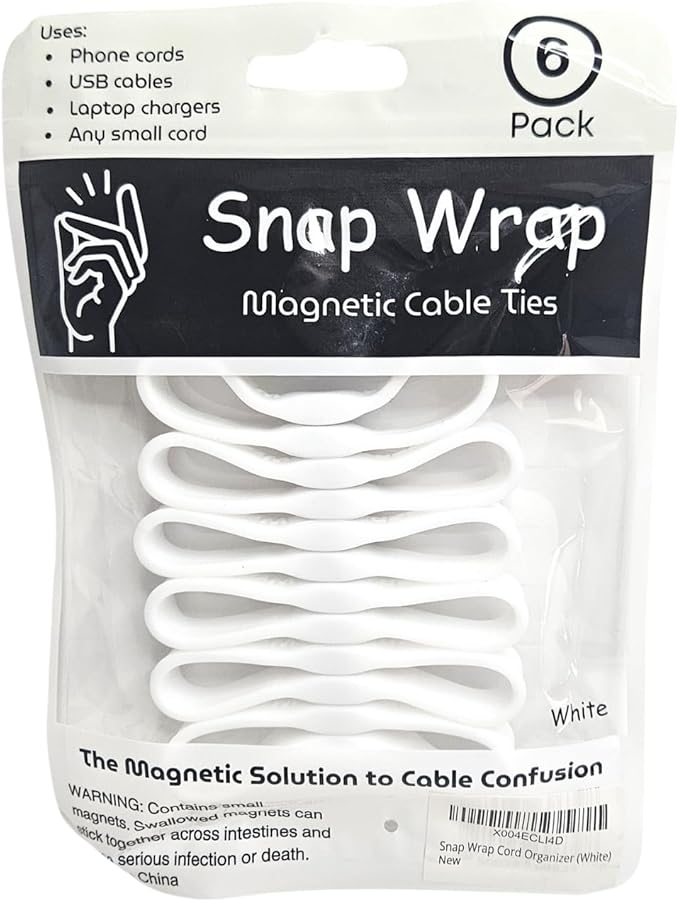 GoCJ Snap Wrap | Pro Silicone Magnetic Cable Organizer | 6-Pack | Easy One-Hand Operation | Tidy Cable & Wire Storage