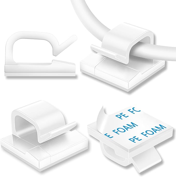 130 Pcs Cable Clips, Adhesive Cable Organizer Cord Holder Wire Clip Wire Management Self Adhesive Hooks Wire Holder for Office, Home(White, 130PCS-Large)