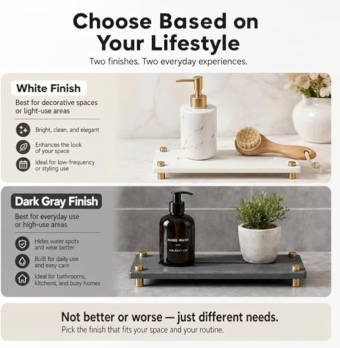 Water Absorbing Stone Sink Caddy Kitchen Sink Organizer Tray, White 10" x 4"