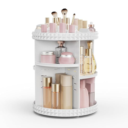 Rotating Makeup Organizer, 360° Spinning Skincare Organizers, White